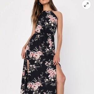 Lulu's Navy Blue and Pink Floral Maxi Dress